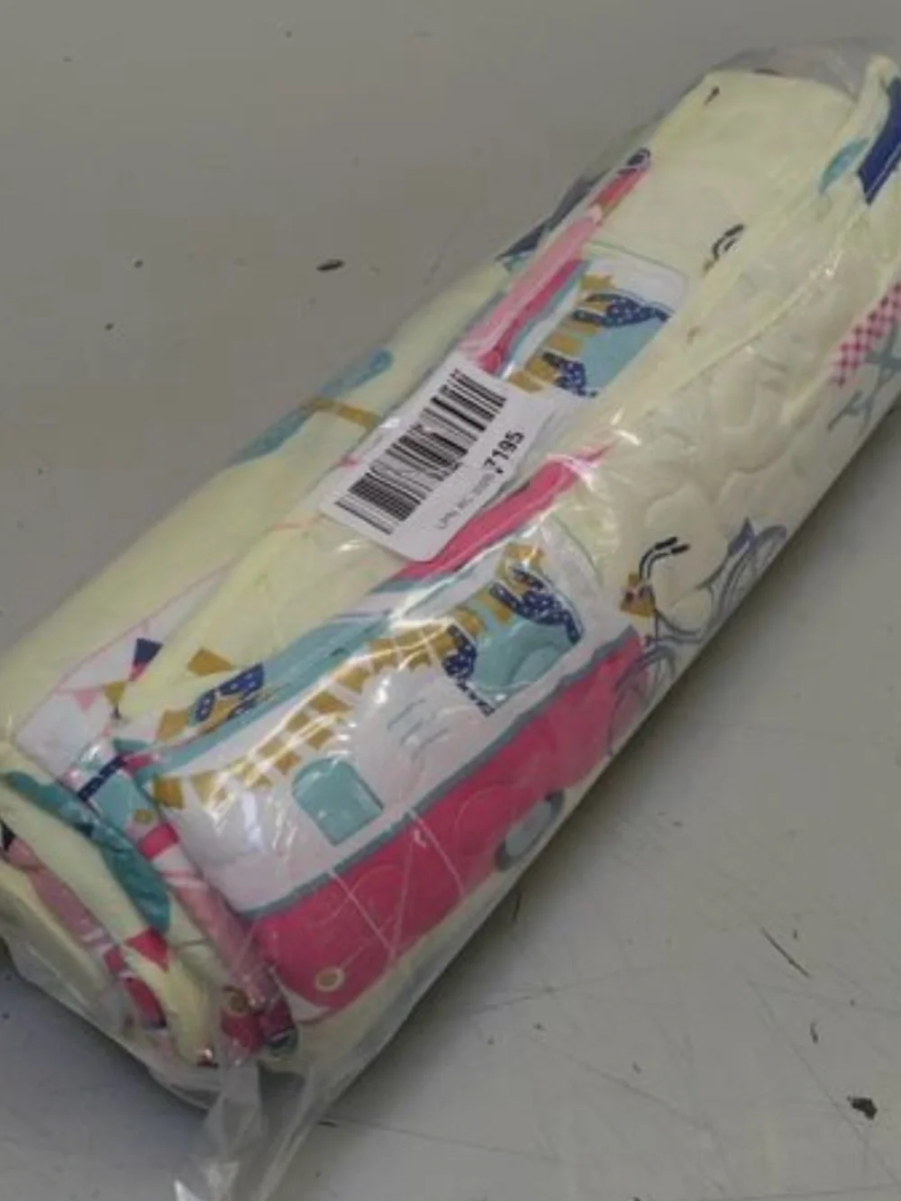 Camper Print Quilted Bedspread in Cream & Blue